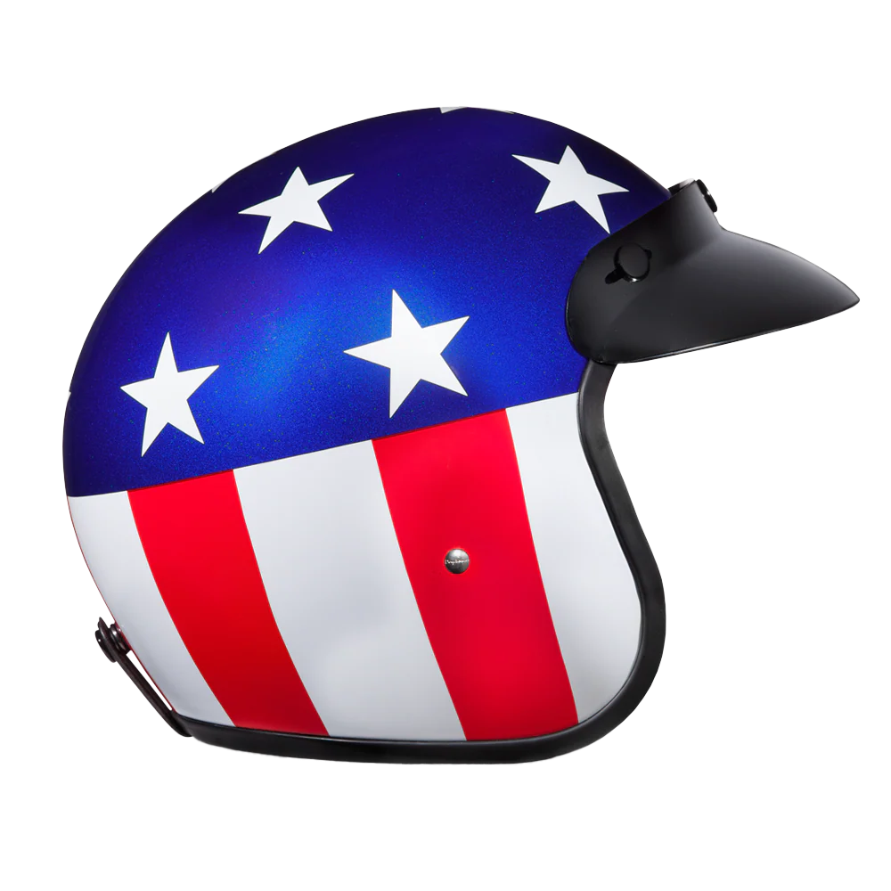 DOT Approved Daytona Cruiser Open Face Motorcycle Helmet - Men, Women & Youth - With Visor & Graphics - W/ Captain America - Image 3