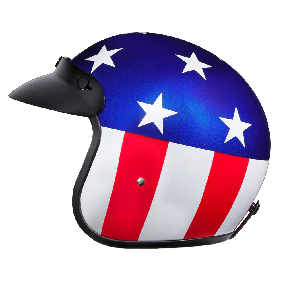 DOT Approved Daytona Cruiser Open Face Motorcycle Helmet - Men, Women & Youth - With Visor & Graphics - W/ Captain America - Image 5