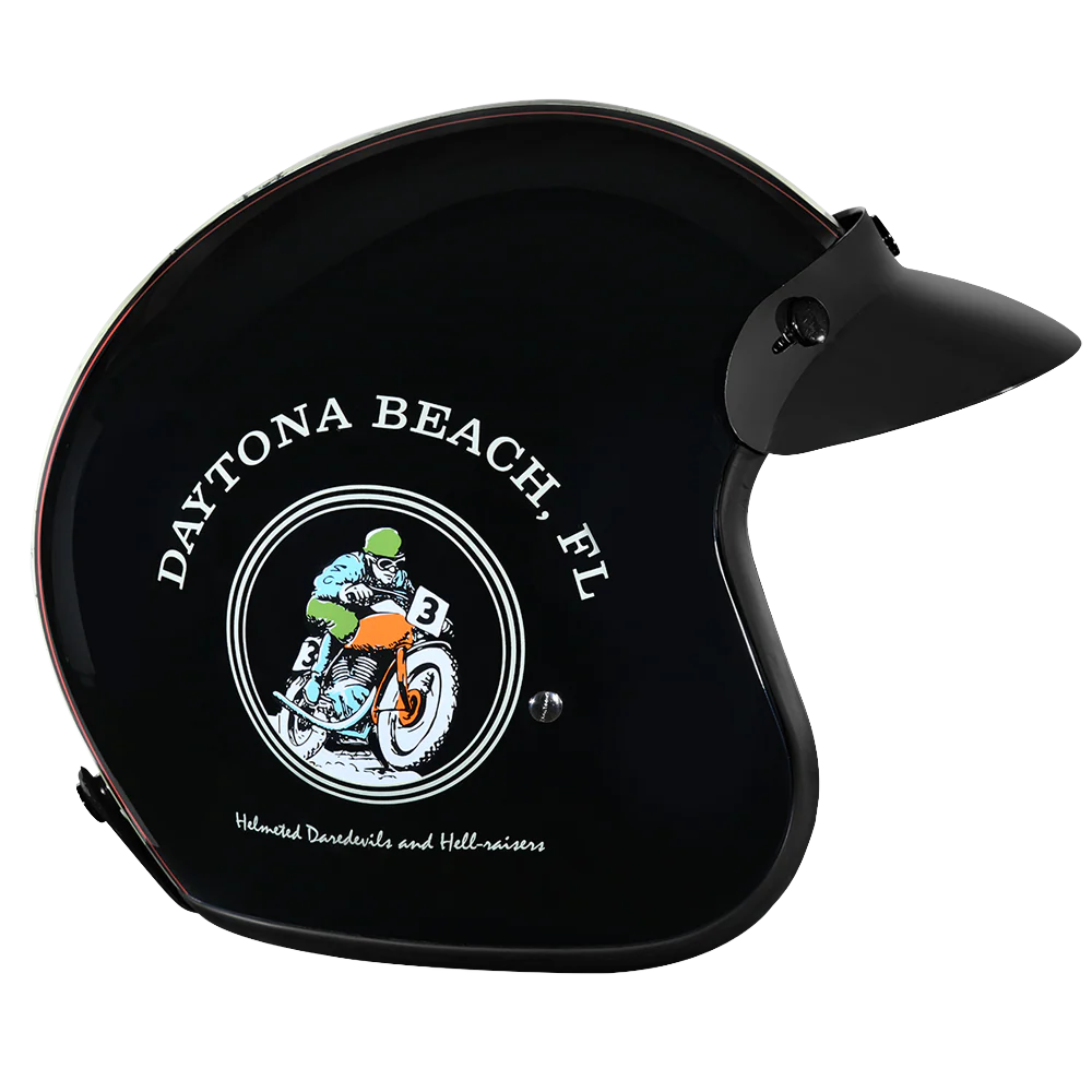 DOT Approved Daytona Cruiser Open Face Motorcycle Helmet - Men, Women & Youth - With Visor & Graphics - W/ Daytona 30th - Image 3