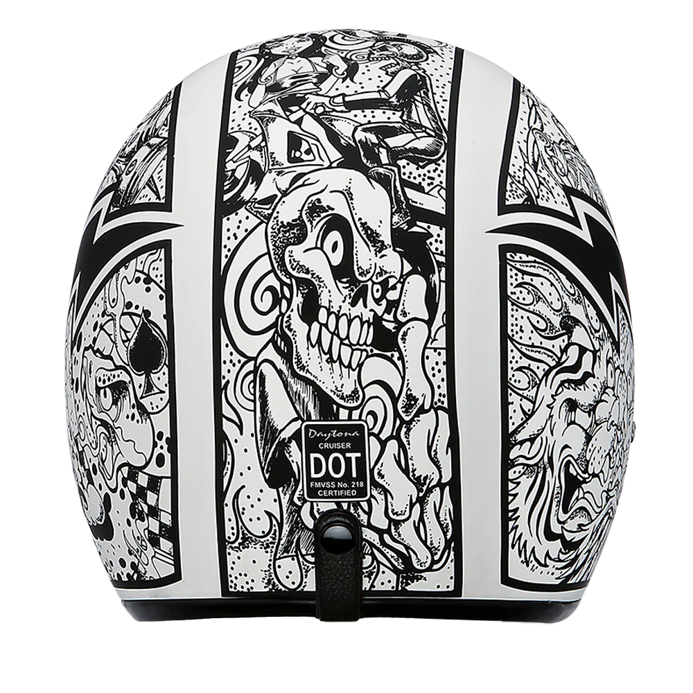DOT Approved Daytona Cruiser Open Face Motorcycle Helmet - Men, Women & Youth - With Visor & Graphics - W/ Graffiti - Image 4
