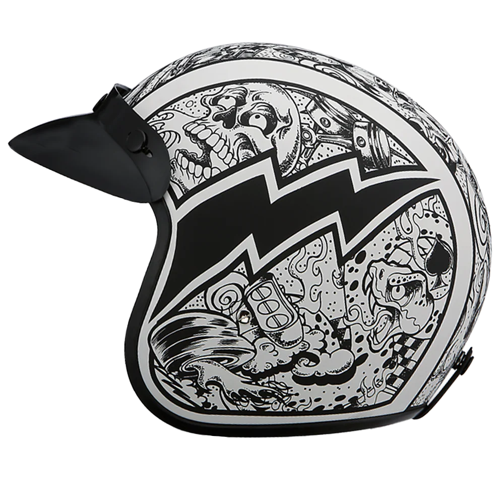 DOT Approved Daytona Cruiser Open Face Motorcycle Helmet - Men, Women & Youth - With Visor & Graphics - W/ Graffiti - Image 5