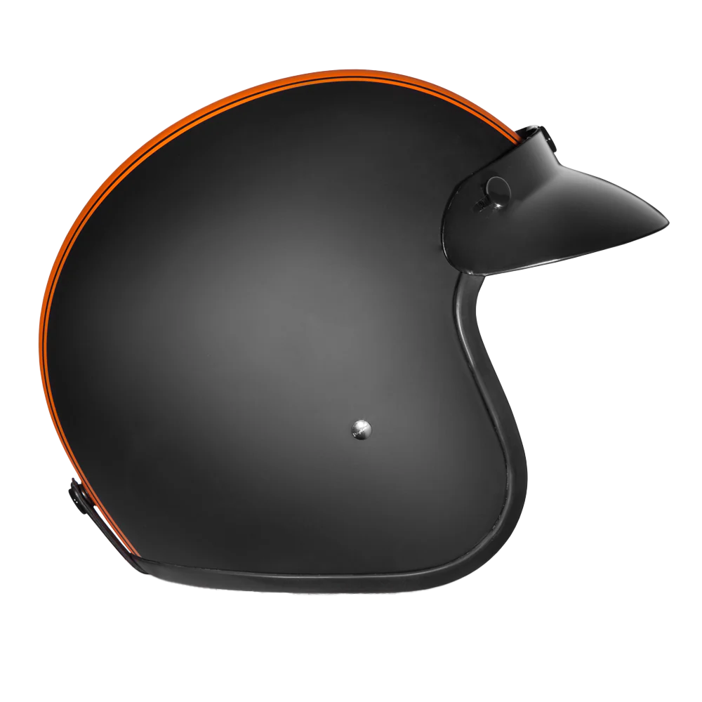 DOT Approved Daytona Cruiser Open Face Motorcycle Helmet - Men, Women & Youth - With Visor & Graphics - W/ Orange Pin Stripe - Image 3
