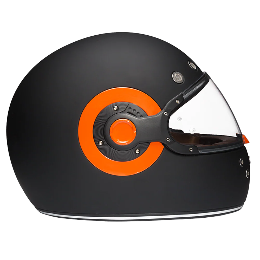 DOT Daytona Retro Full Face Motorcycle Helmet: Vintage Style for Men, Women, & Youth - Dull Black W/ Orange Accents - Image 4