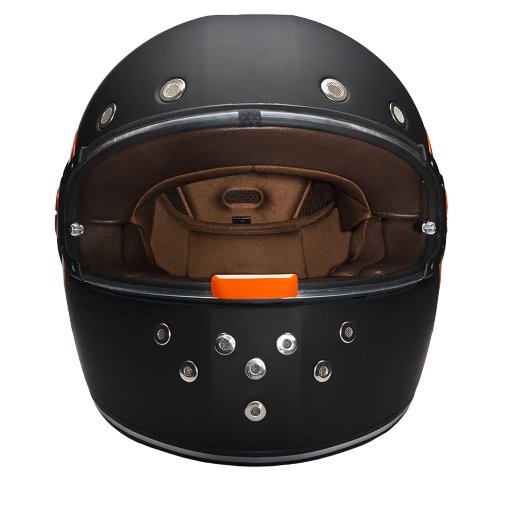 DOT Daytona Retro Full Face Motorcycle Helmet: Vintage Style for Men, Women, & Youth - Dull Black W/ Orange Accents - Image 5