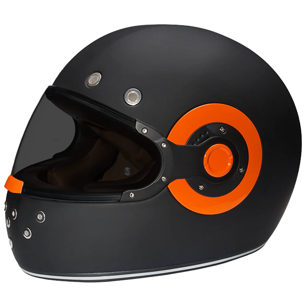 DOT Daytona Retro Full Face Motorcycle Helmet: Vintage Style for Men, Women, & Youth - Dull Black W/ Orange Accents - Image 7