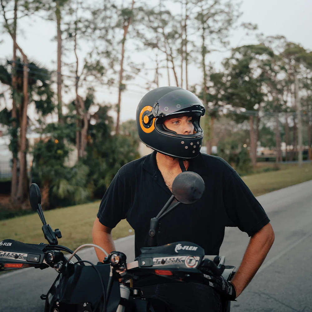 DOT Daytona Retro Full Face Motorcycle Helmet: Vintage Style for Men, Women, & Youth - Dull Black W/ Orange Accents - Image 8