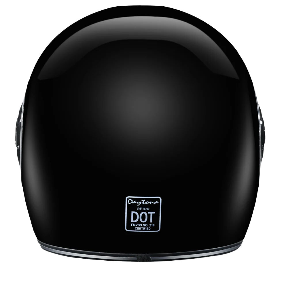 DOT Daytona Retro Full Face Motorcycle Helmet: Vintage Style for Men, Women, & Youth - Hi-Gloss Black w/ Chrome Accents - Image 3