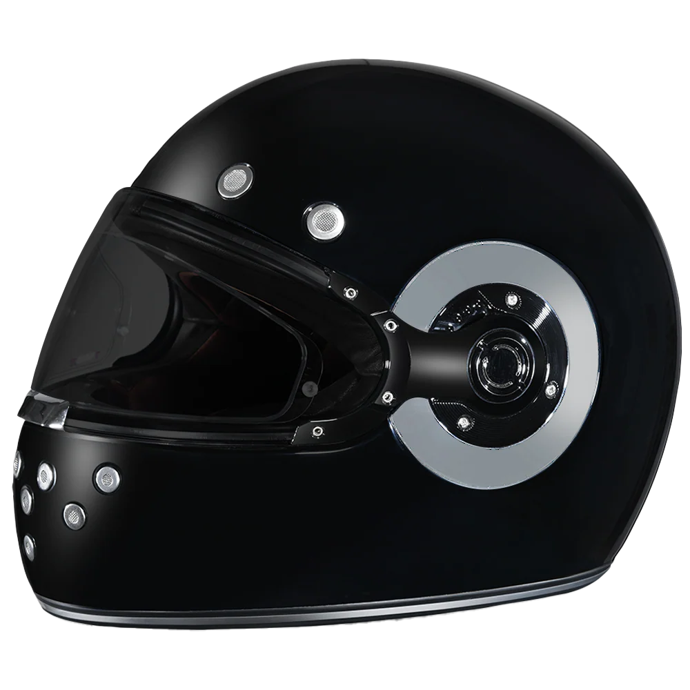 DOT Daytona Retro Full Face Motorcycle Helmet: Vintage Style for Men, Women, & Youth - Hi-Gloss Black w/ Chrome Accents - Image 7