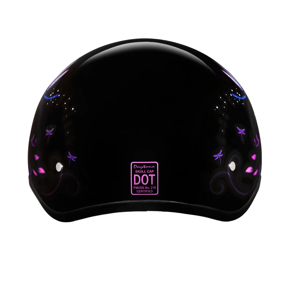 DOT Approved Daytona Motorcycle Half Face Helmet - Skull Cap Graphics for Men & Women, Scooters, ATVs, UTVs & Choppers - W/ Dragonfly - Image 3